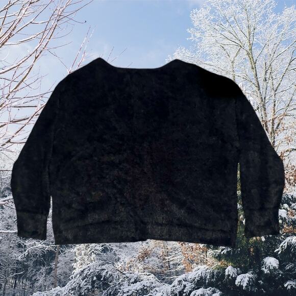 Ava & Viv Women's 3X Black 3 Gold Button Up V Neck Cropped Faux Fur Sweater - Picture 2 of 7